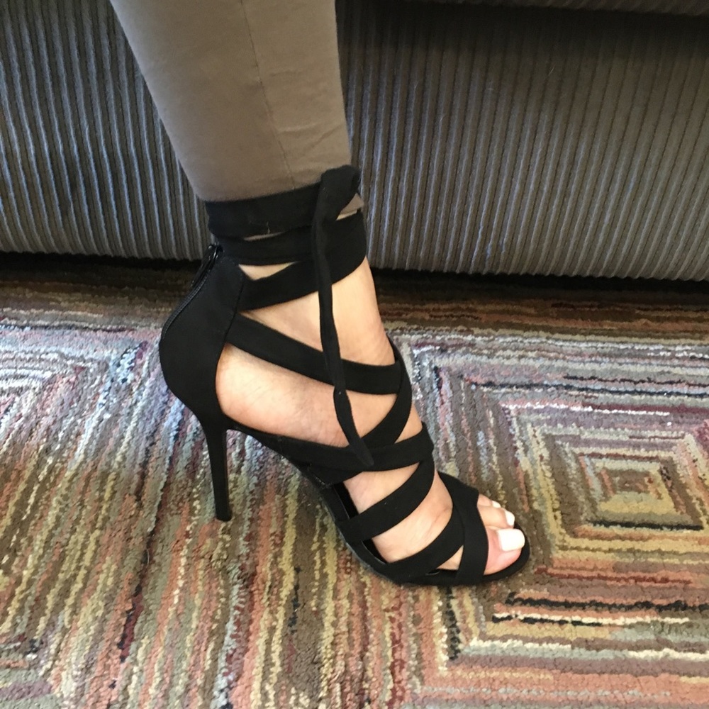 Black Faux Suede Wrap Me Up Heel - Picture 6 of 6